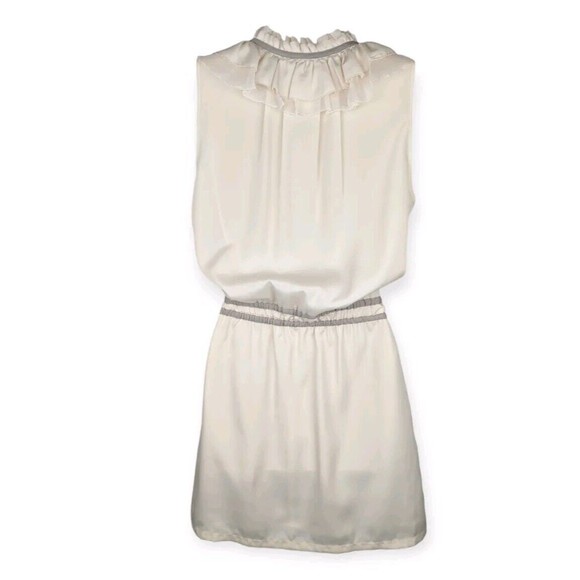 Luluvia Anthropologie Mini Dress Cream White Ruffle High Neck Feminine Evening M - Picture 2 of 5